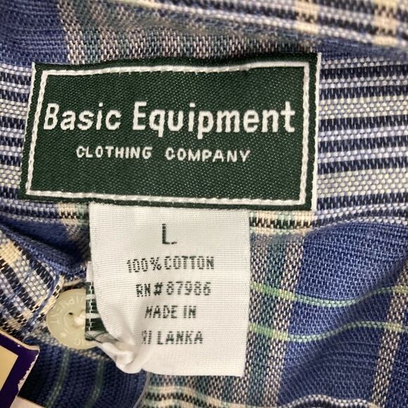 BASIC‎ EQUIPMENT Clothing Co. Men’s Shirt, size Large, blue plaid, New With Tags - Picture 5 of 11